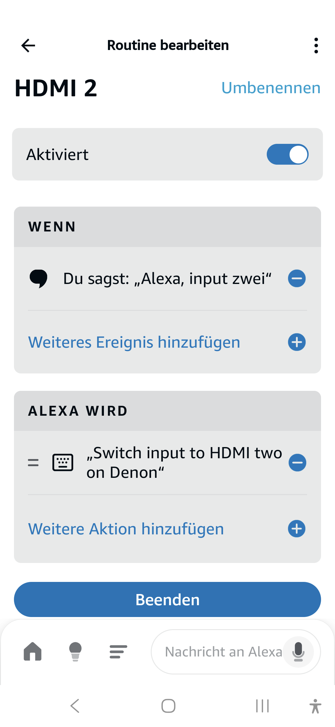 Sprachbefehl in einer Routine funktioniert nicht, aber direkt ...